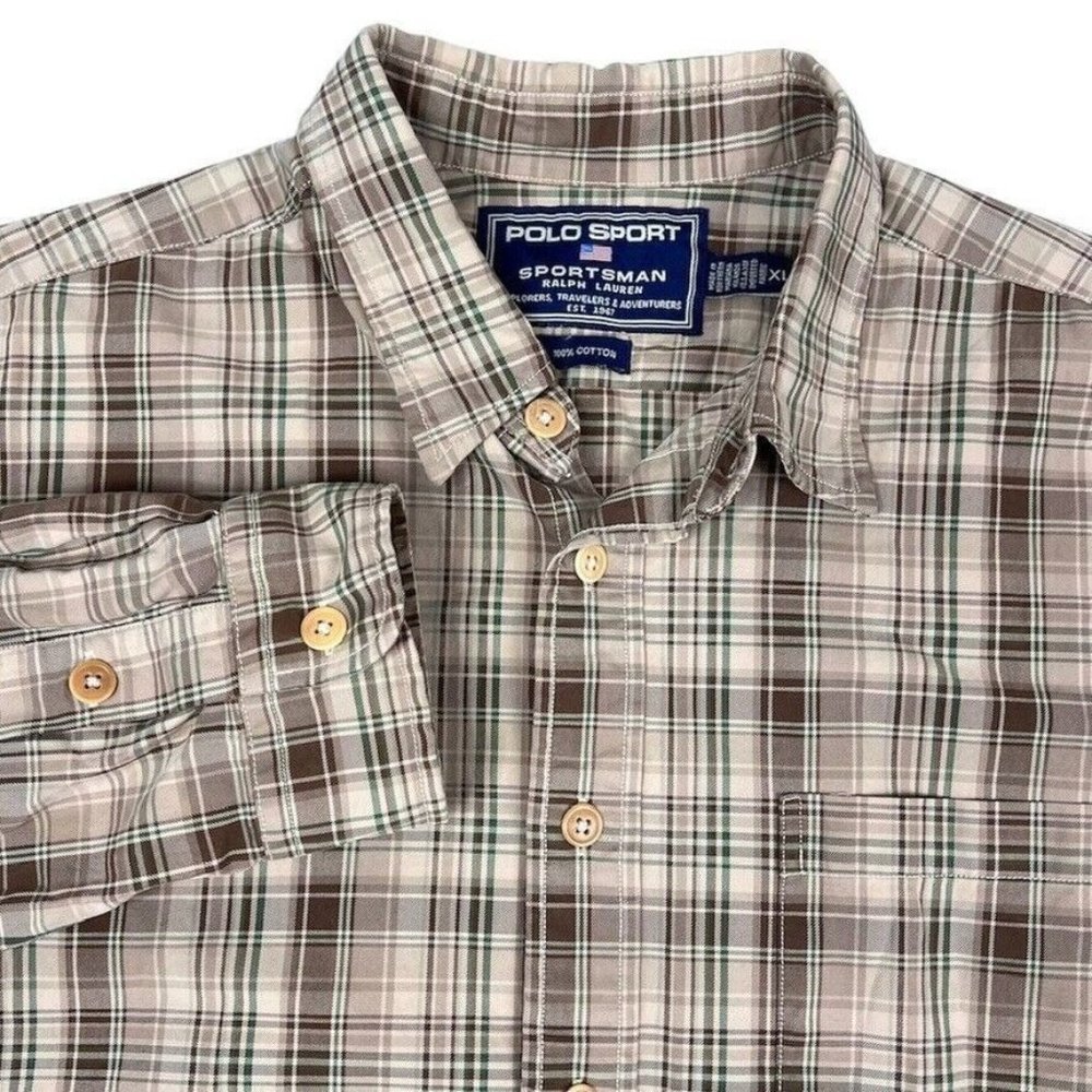 Polo Ralph Lauren Sportsman Mens Button Up Shirt‎ Size XL Brown Plaid Hunting